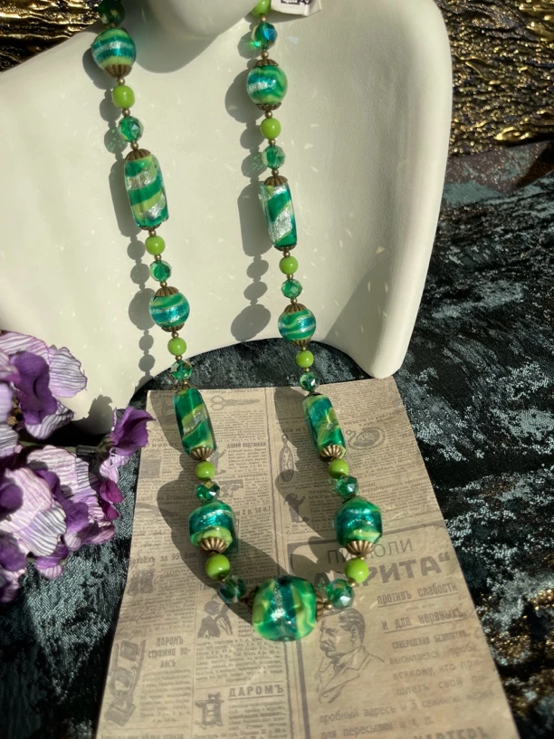 马库奇原创作品绿色双拼单层琉璃项链