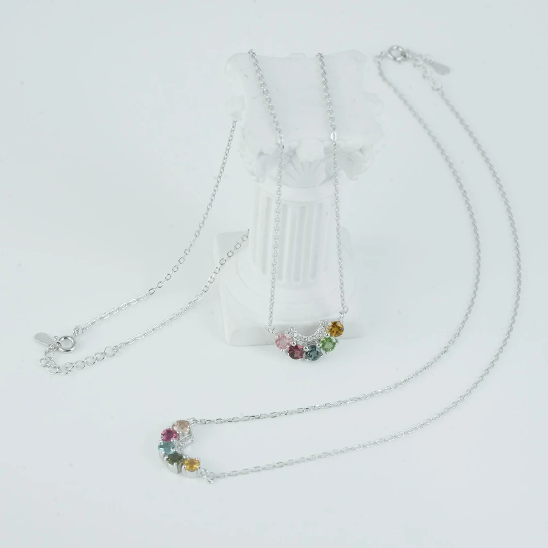 【小北好物】S925银碧玺套链约3*3mm5颗面【多样性发一】QL01X1439