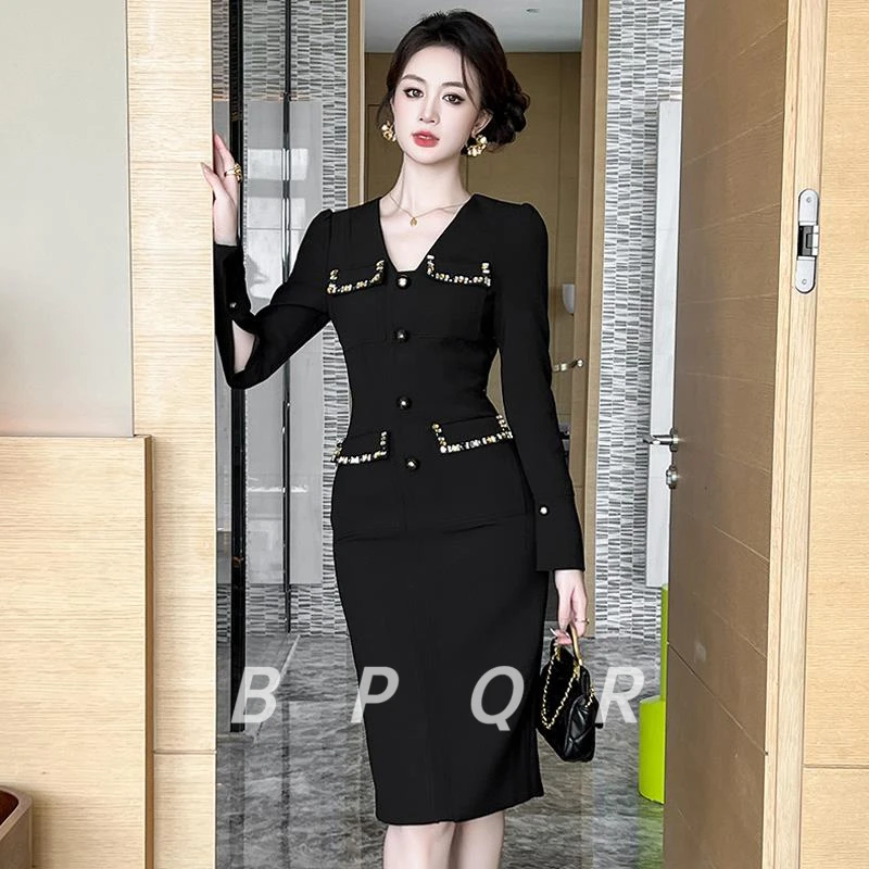 BPQR法式御姐通勤风端庄大气修身显瘦连衣裙气质名媛高端女神范高