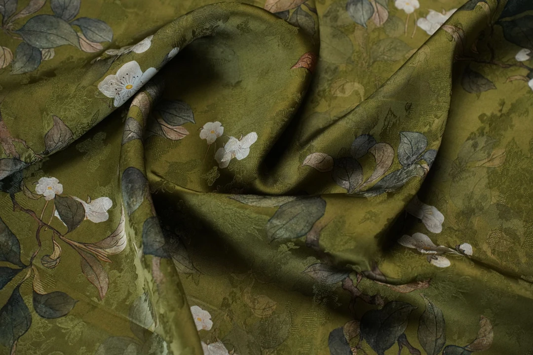 【海棠春晓】高档新中式香云纱花萝提花连衣裙旗袍面料（开裁不退换）