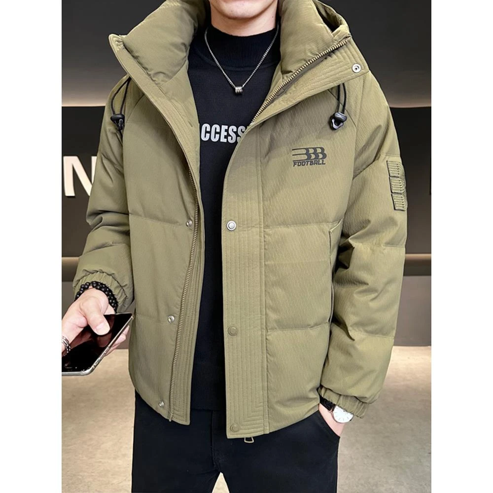 彪博连帽白鸭绒羽绒服冬季2025潮牌加厚保暖男款宽松休闲大码外套