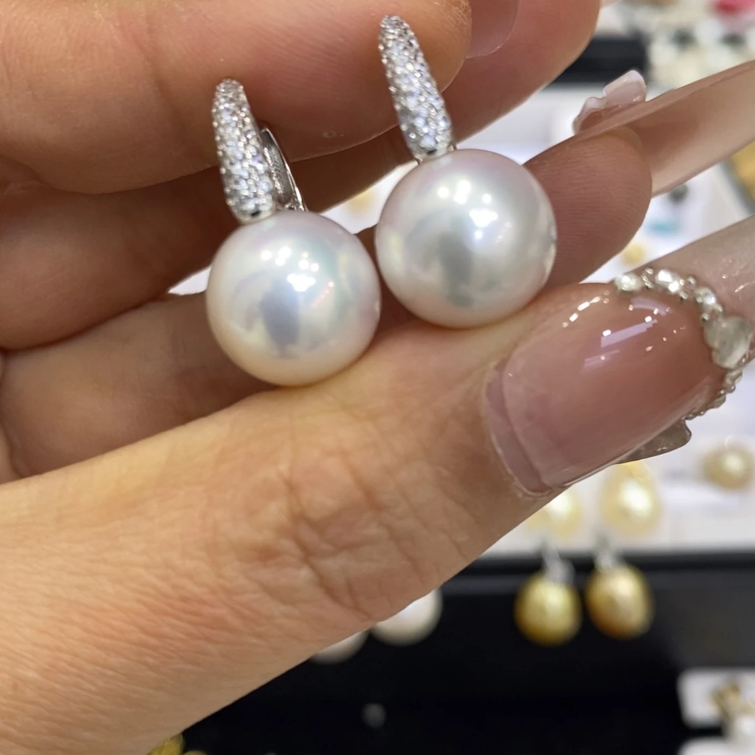 耳饰银S925镶嵌淡水珍珠