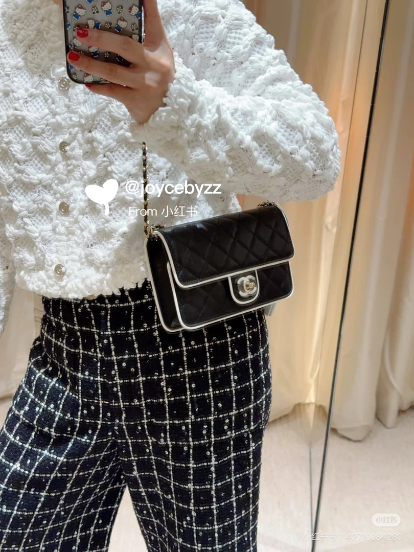 全新未使用 Chanel/香奈儿 25P漫画黑白双C发财包woc斜挎包