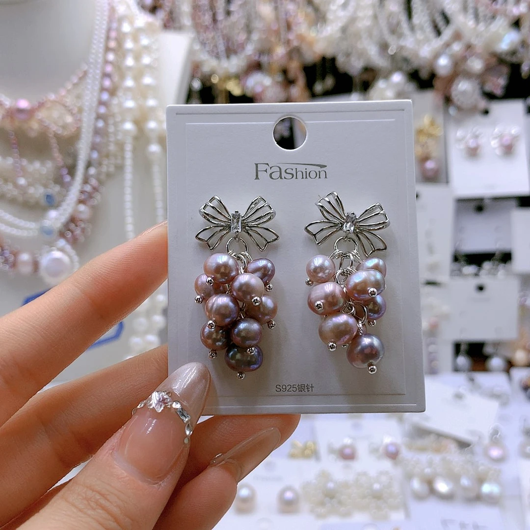 银S925镶嵌耳饰淡水珍珠