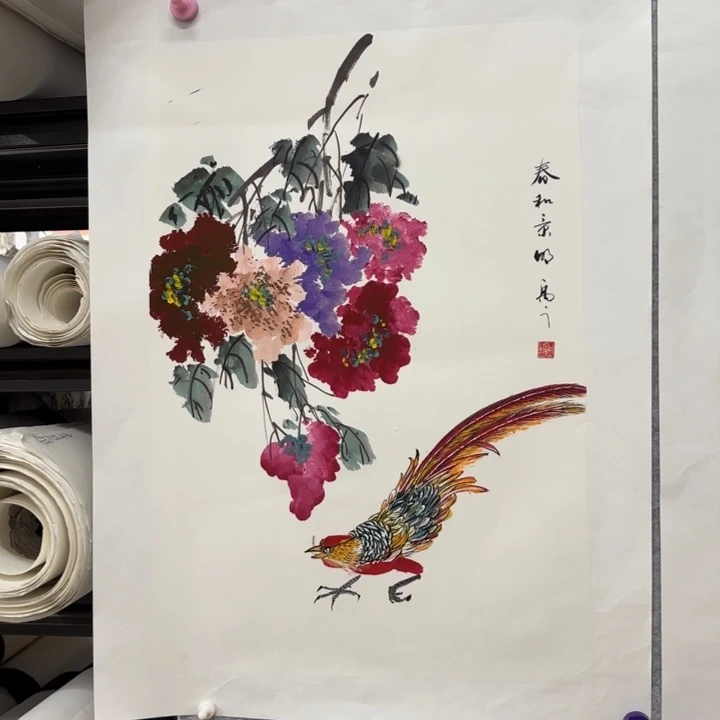 国画花鸟等多种鸟类的栖息