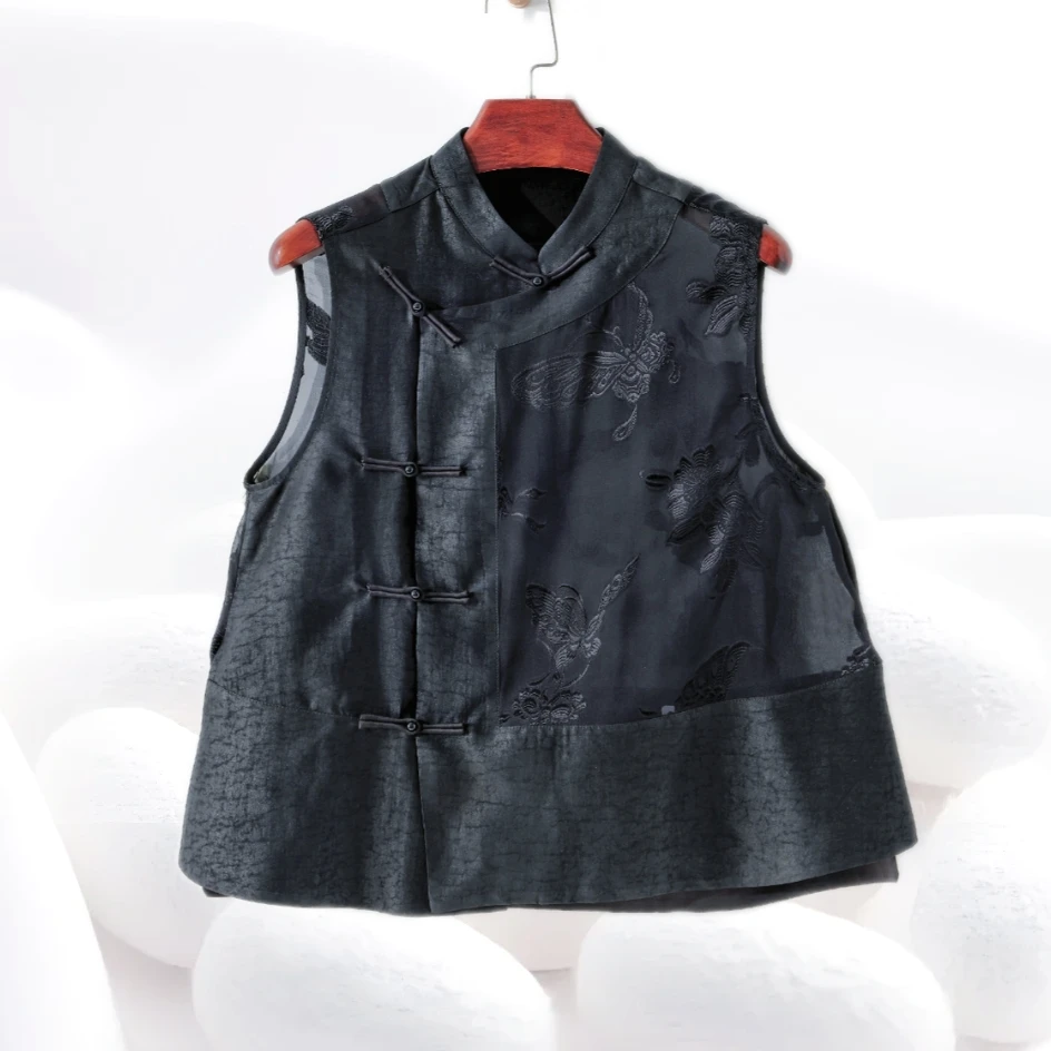 高定【剪花龟马甲】100%桑蚕丝剪花拼100%桑蚕丝龟纹香云纱dz007