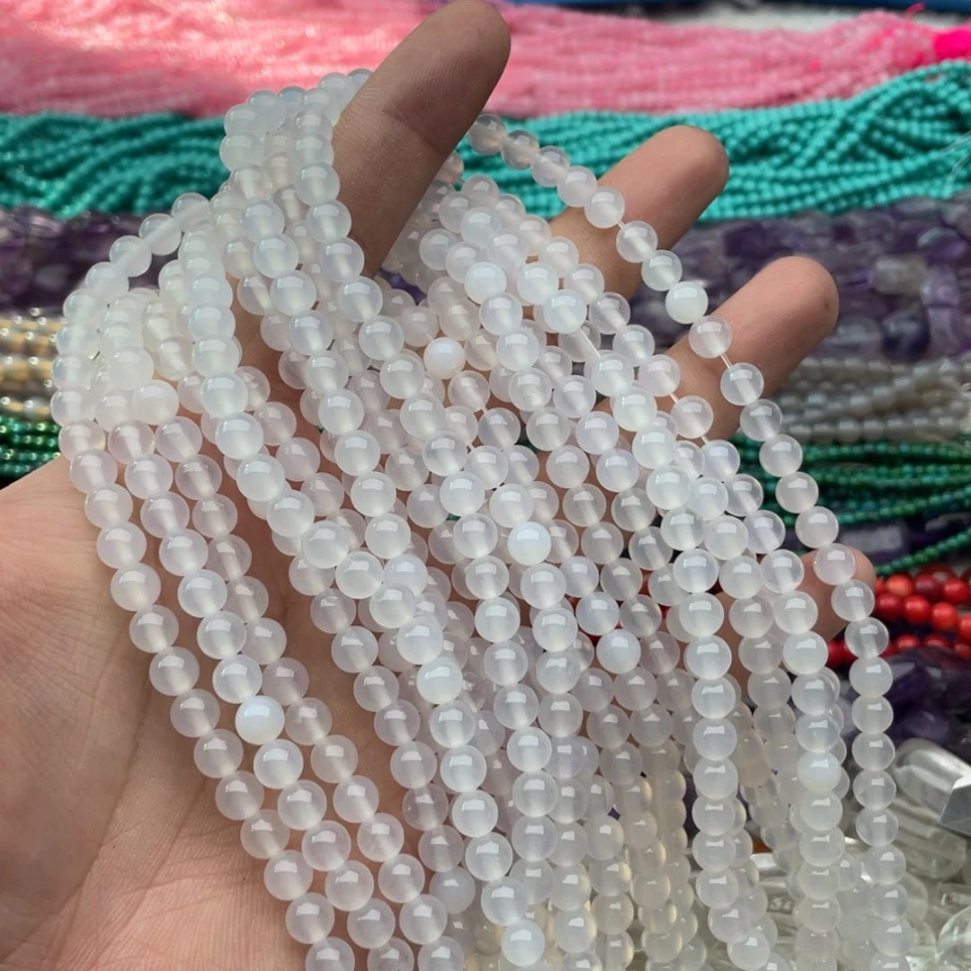 玛瑙/玉髓珠宝半成品未镶嵌一条装卡6mm白玛瑙荔枝冻圆珠