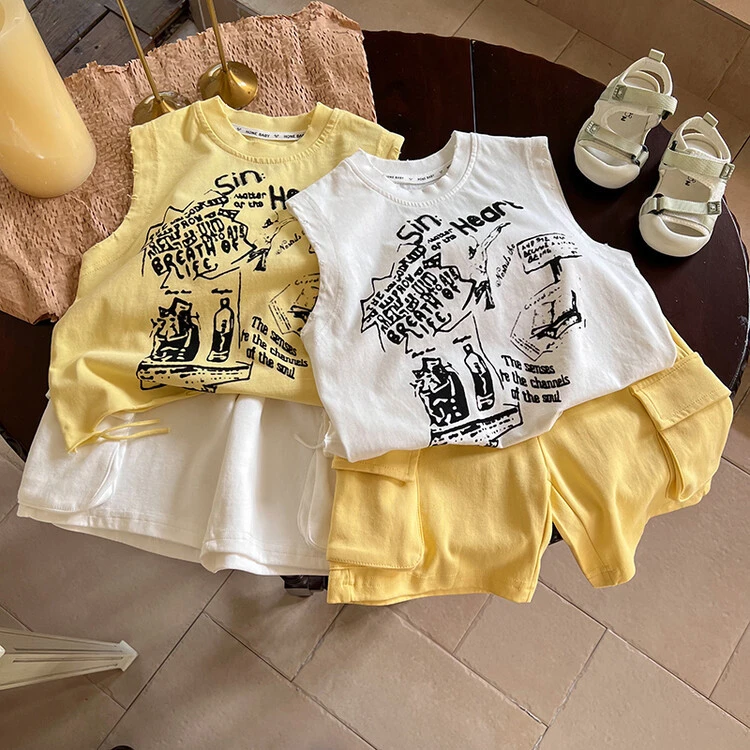 T恤印花印花男童中小童套装洋气宝宝宽松韩版童装薄款女童休闲衣