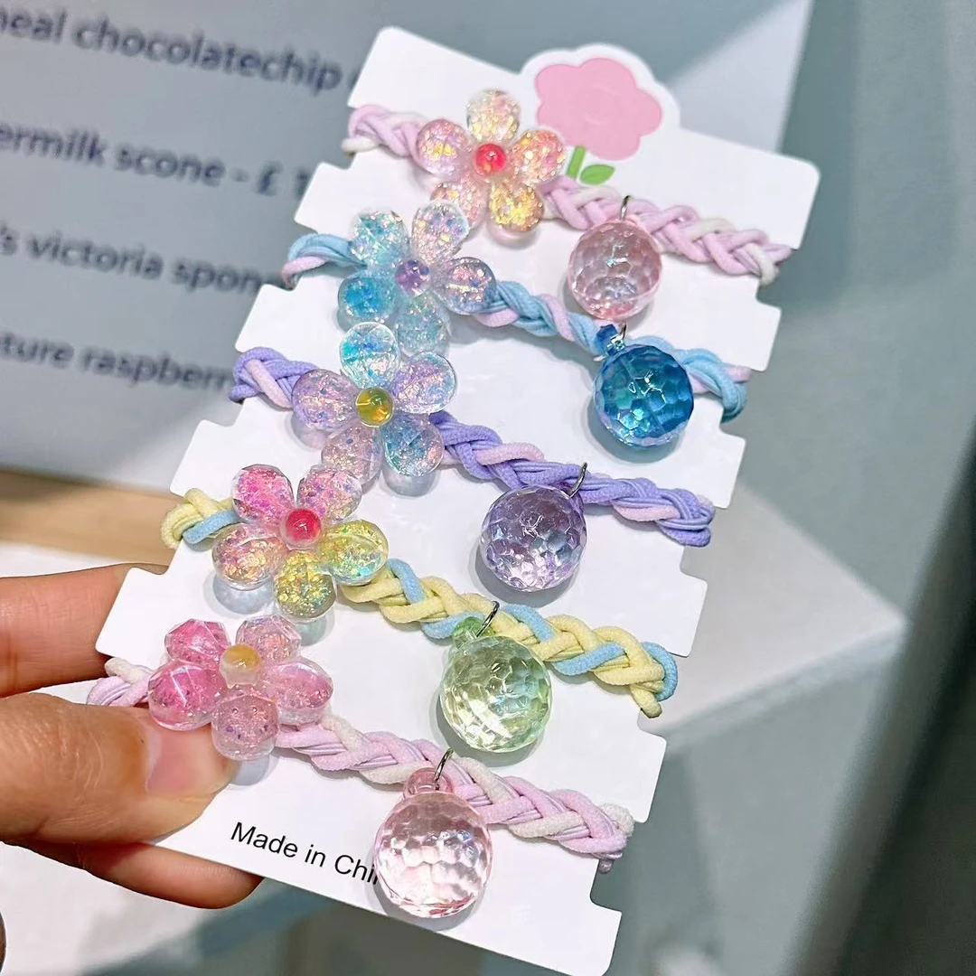 A-6361  d 切面花朵球球双配件耐用切面编织头绳   发圈