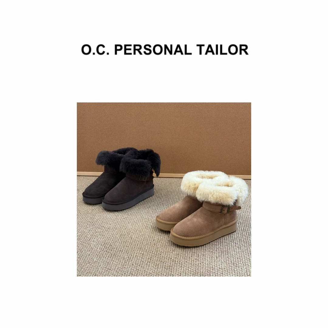 oc精选 25AW 秋冬新款真皮羊毛圆头翻毛边雪地靴 0370