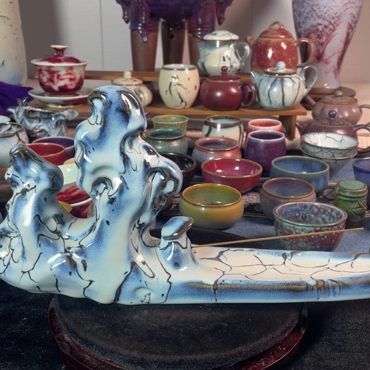 摆件钧瓷独钓寒江雪香插