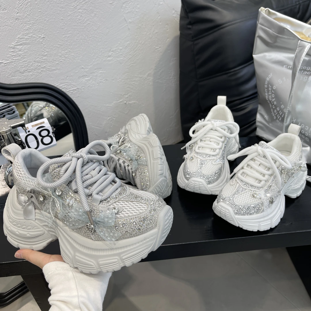 2025年春季新款欧若风重工厚底网红蝴蝶结老爹鞋网鞋增高百搭透气