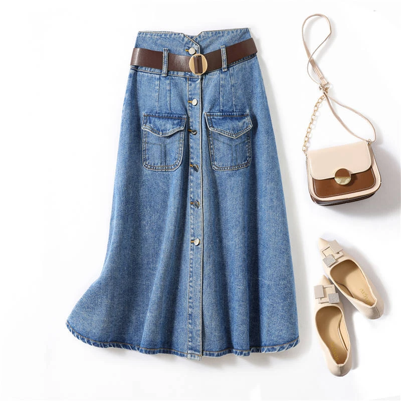 高腰a字半身裙2025年新款裙子女夏季中长款时尚牛仔裙小个子显瘦