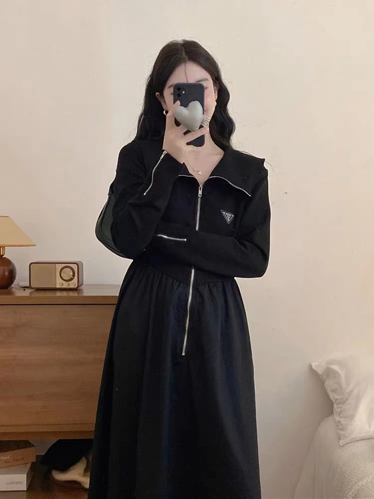 大码春季显瘦收腰针织a字连衣裙胖mm法式赫本风气质长裙3355