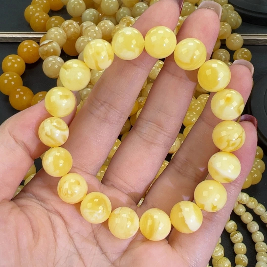 琥珀未镶嵌手链14.1黄白妖花