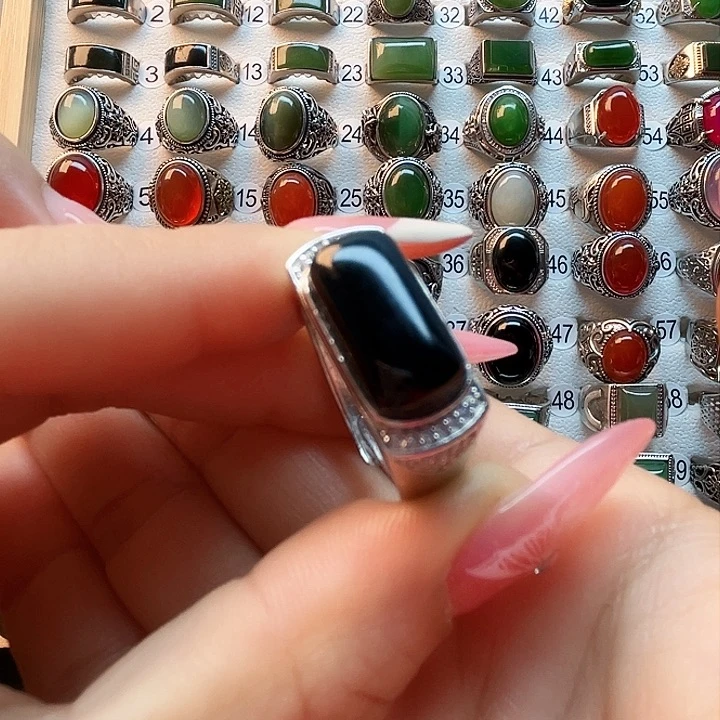 和田玉戒指银S925镶嵌