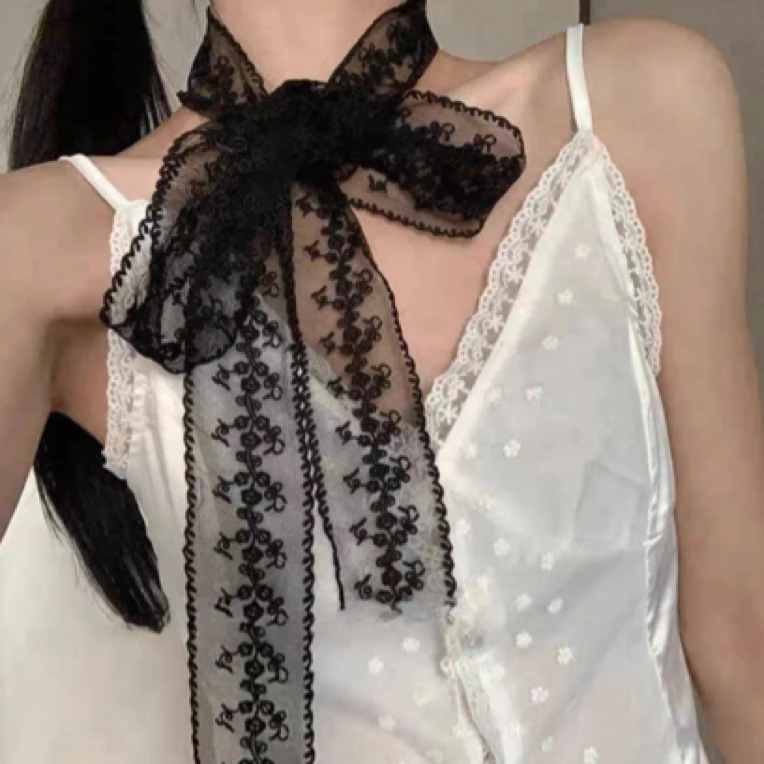 8888#《榜衣》韩版春季新款纯欲风蕾丝飘带细长条丝巾爆款复古装饰