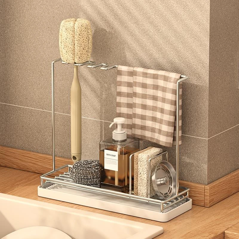 苏泊尓304不锈钢厨房抹布沥水架专用水槽边水池晾海绵洗碗布收纳