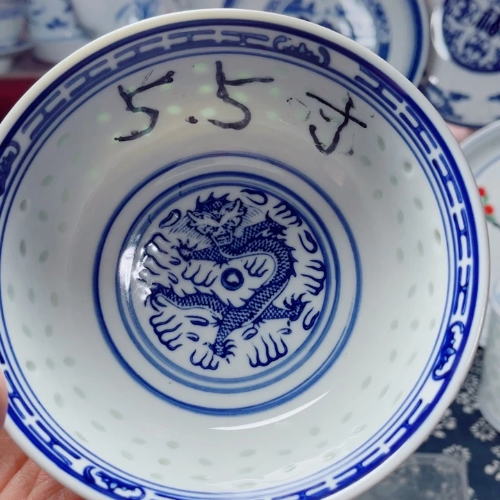 青花玲珑5.5寸饭碗龙纹