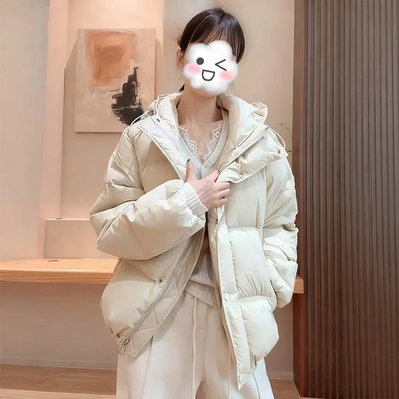 2025时尚百搭高级感保暖连帽服短外套女冬季新款袄手塞衣