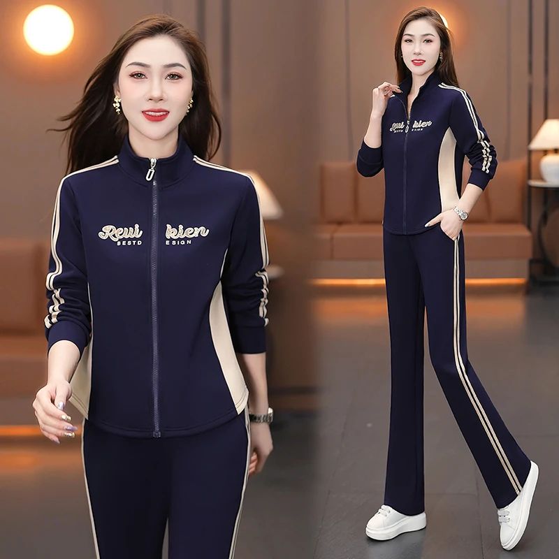 休闲运动服套装女春秋季2025新款时尚洋气减龄跑步大码妈妈两件套