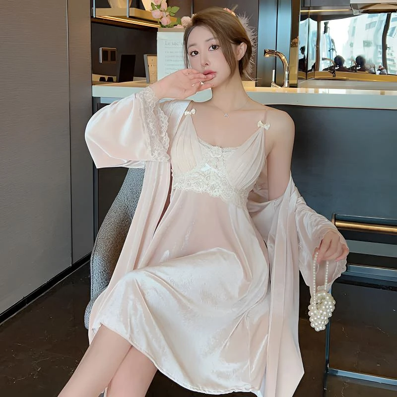 宫廷风蕾丝睡裙法式性感吊带睡衣女士春夏季带胸垫优雅甜美风睡裙