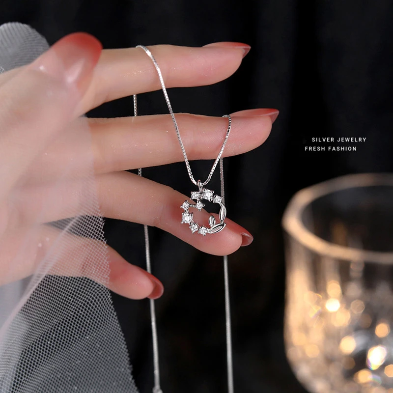 吊坠925银 【七夕浪漫】999纯银项链女夏轻奢小众设计感高级花环锁