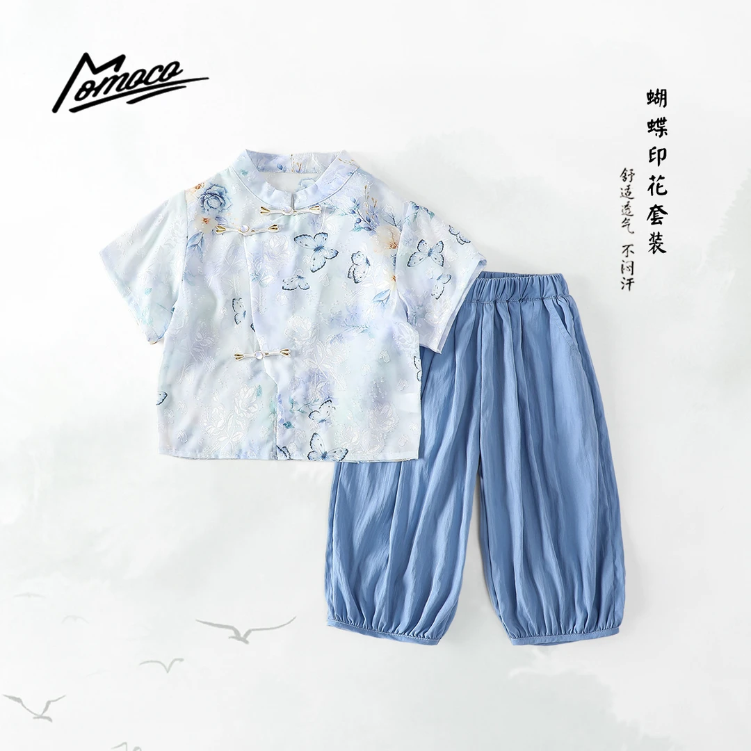 MOMOCO男女童夏季新款新中式青花瓷宽松九分裤两件套77230578421
