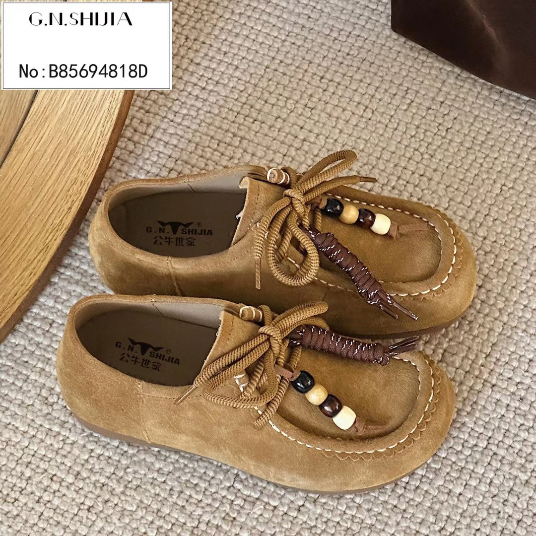 一脚蹬平跟纯色粘胶鞋学院单鞋平底鞋子秋冬ins日系