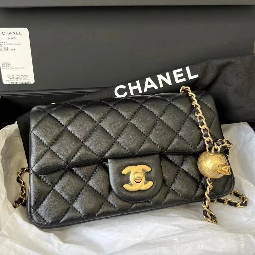 未使用 Chanel/香奈儿 黑金金球CF mini 菱格链条斜挎包