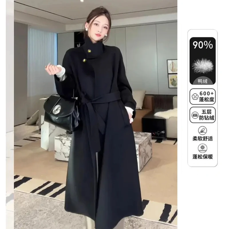 【羽绒大衣】圣诞加厚立领棕色毛呢大衣外套女冬季新款韩系