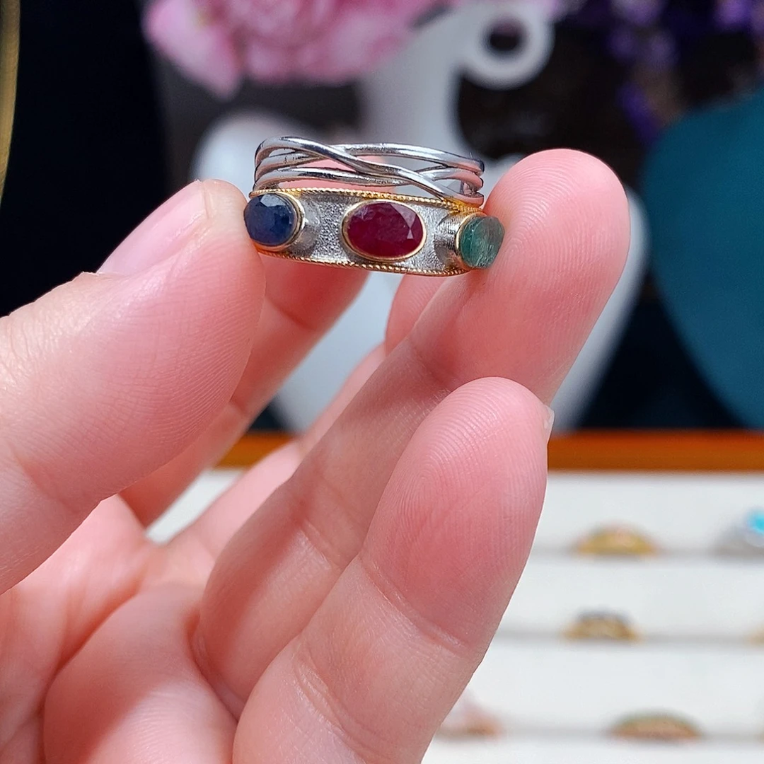 红宝石戒指银S925镶嵌