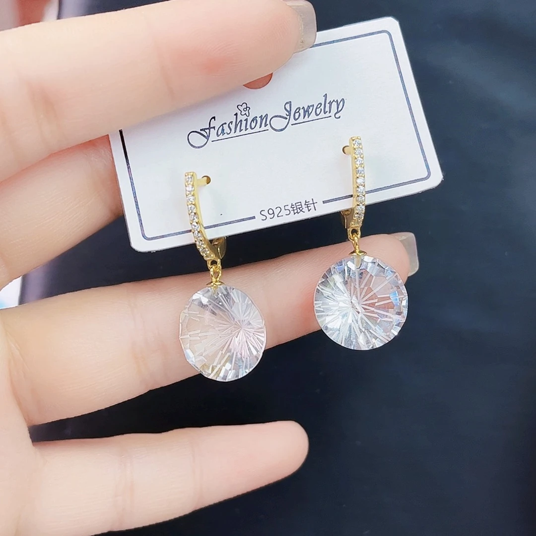 水晶耳饰银S925镶嵌天然