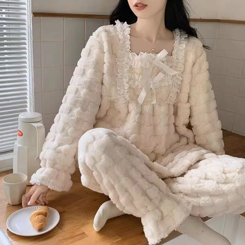 CD291秋冬新款季珊瑚绒睡衣女款加绒加厚