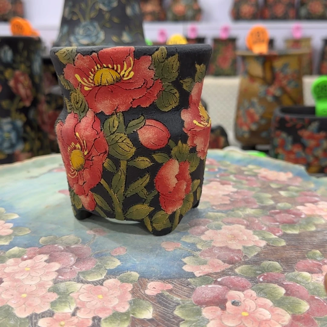 紫砂花盆精品多肉手绘花盆