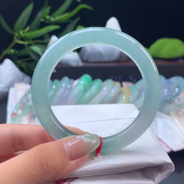 未镶嵌手镯翡翠湖水蓝调圆条20