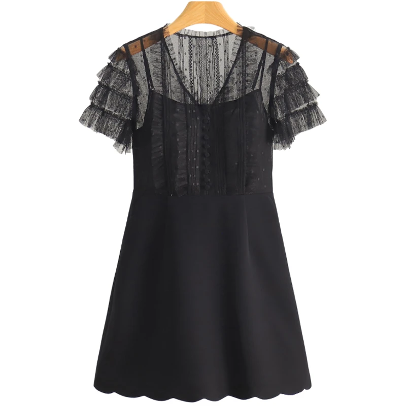 F2272-【尼】蕾丝拼接V领气质连衣裙#BKK56L029