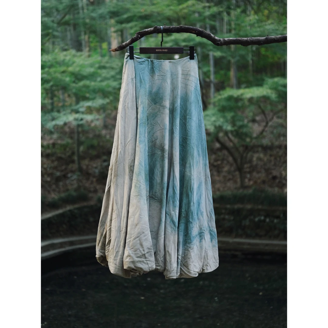 凡人岛· 植物染复古侘寂风慵懒文艺宽松垂云朵裙半身裙森系长裙