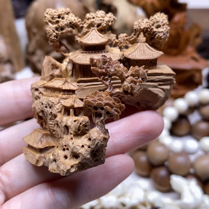 檀香木把件双**儿正区老山檀纯手工山水