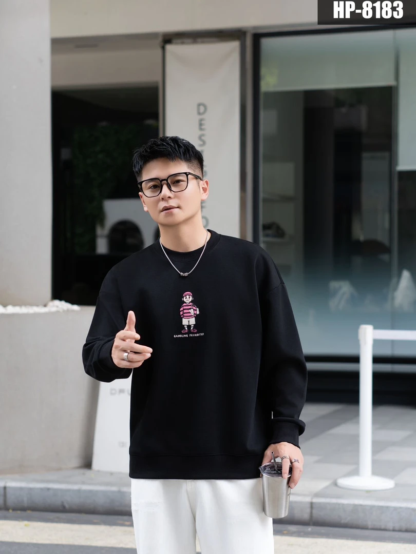 【海南简爱】卡通印花圆领长袖宽松休闲卫衣8183