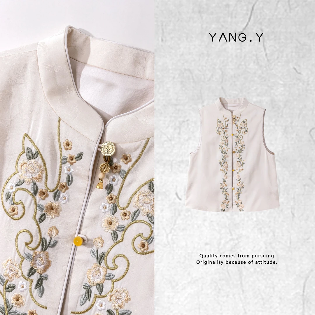 YANG.Y- 深圳原创新中式女装2025桑蚕丝刺绣国风春款马甲91007