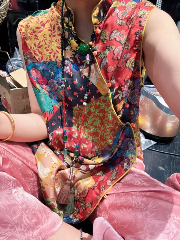 5232#《彩色拼色》重工国服提花新中式百搭宽松时尚