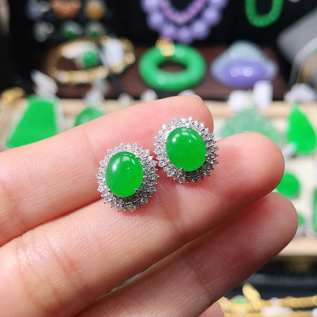 翡翠18K金镶嵌耳饰