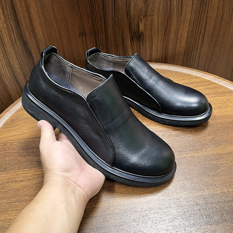 男士一脚蹬休闲皮鞋头层牛皮懒人鞋透气真皮休闲潮流百搭透气单鞋