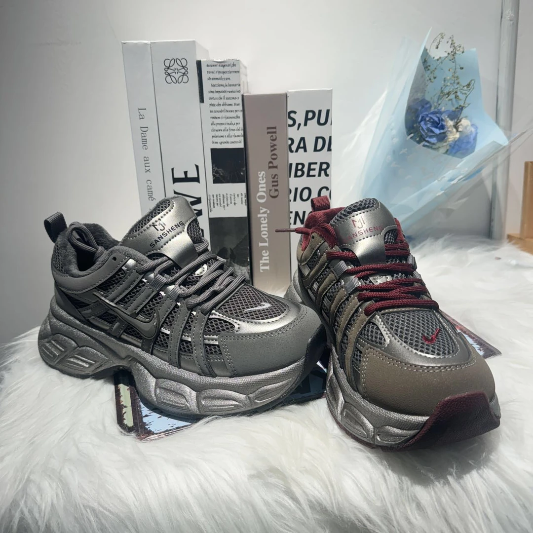 888-29 欧货厚底增高老爹鞋秋冬季新款加绒拼色系带百搭运动休闲