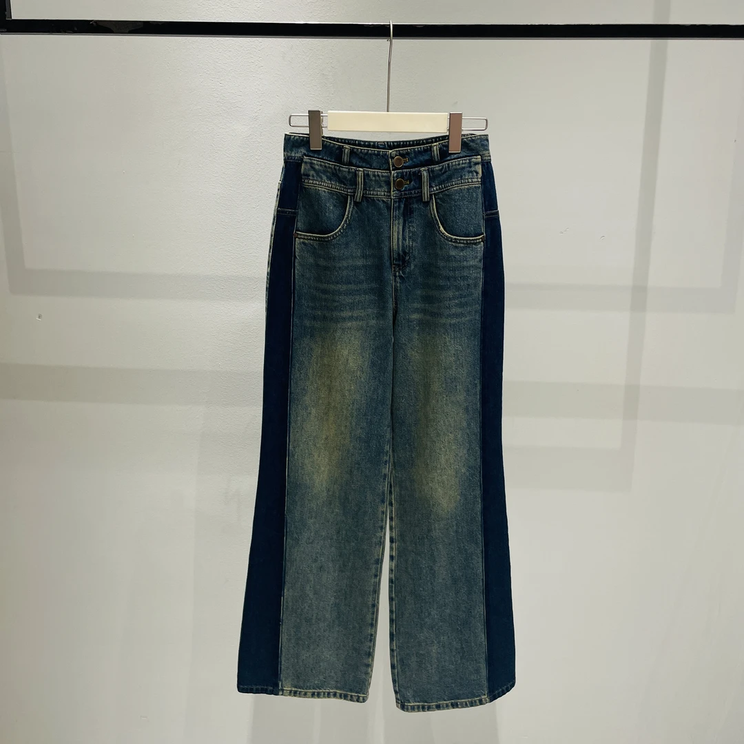 【麦丝】休闲百搭宽松显瘦高腰复古港风牛仔裤 ZX-1362