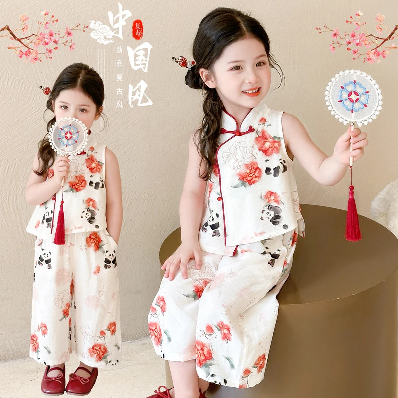 女童新中式汉服套装2025新款儿童夏季中国风女宝宝洋气夏装两件套