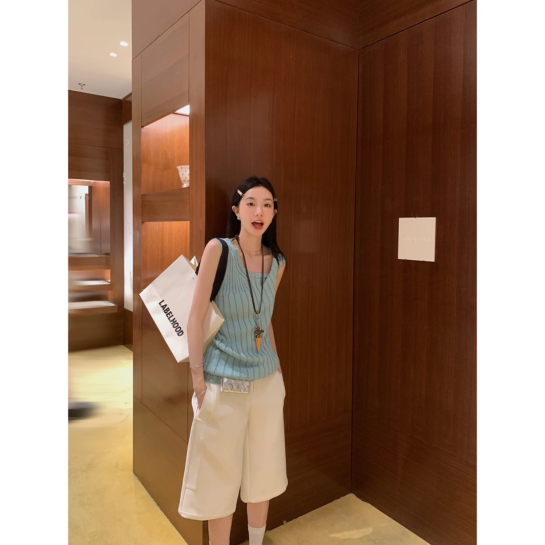 区区欧阳 西装五分裤女夏季高腰显瘦阔腿短裤宽松阔腿裤休闲裤子