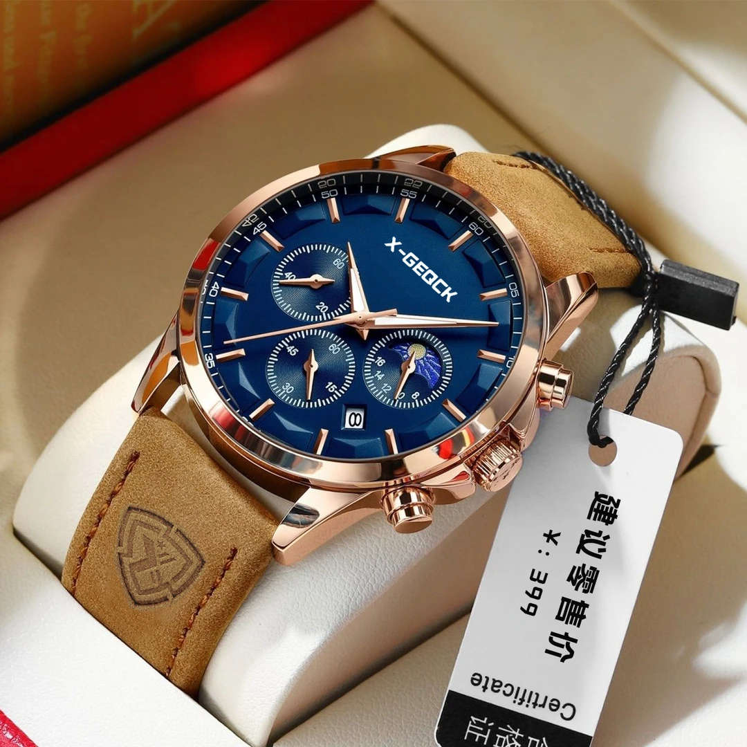 时尚手表全自动夜光多功能计时日历男士手表防水潮流男黑武士石英