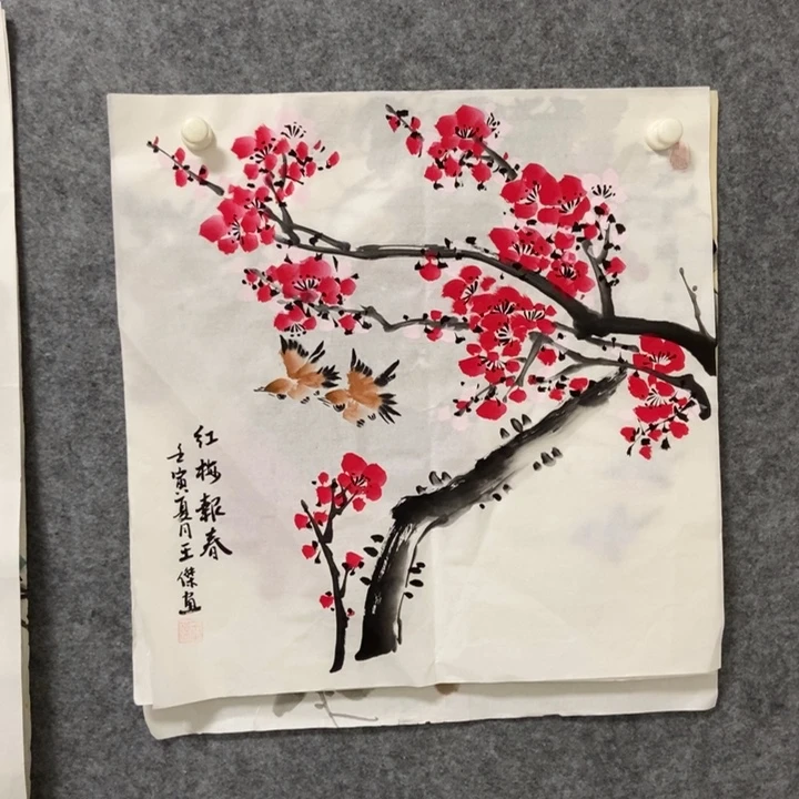 国画梅花50厘米斗方
